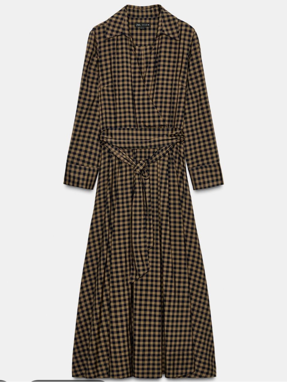 Zara NWT gingham check print long sleeve belted midi dress 8789/078 - Picture 4 of 7
